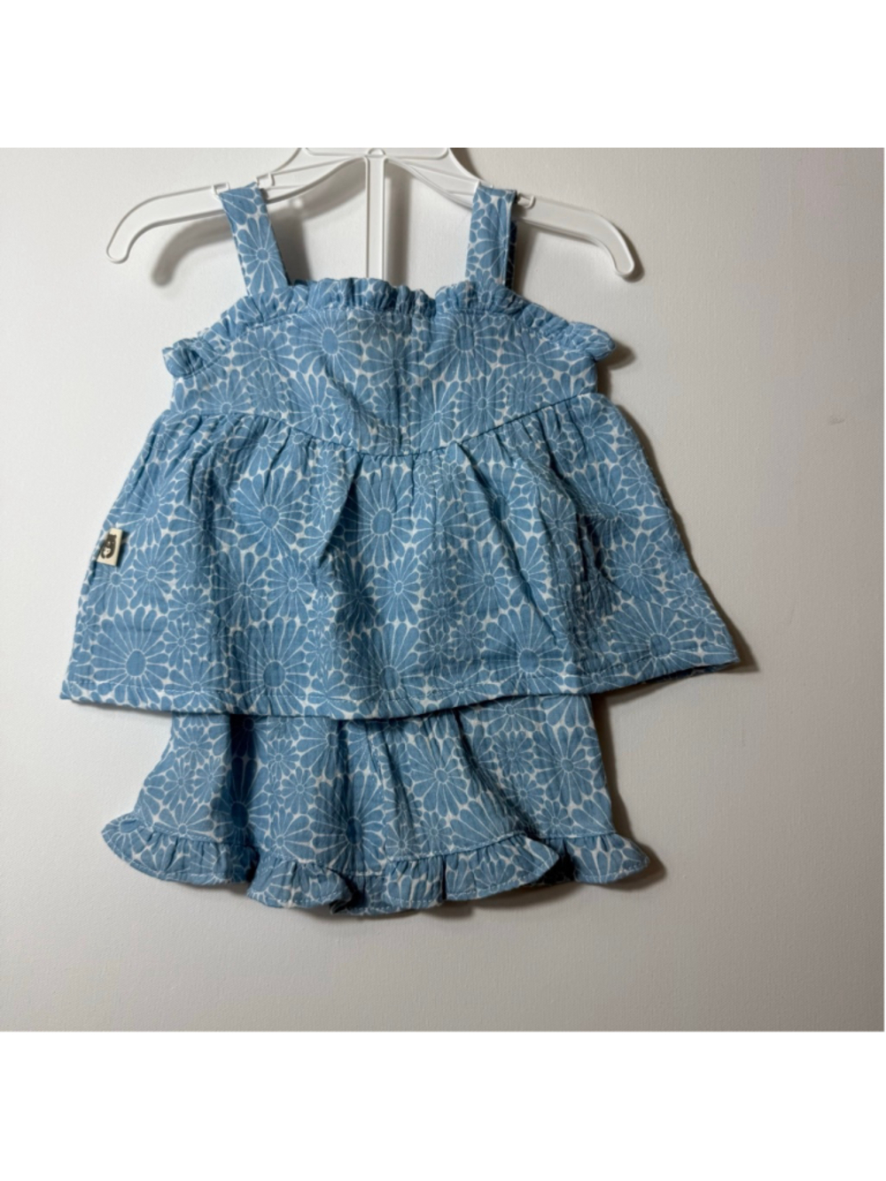 Baby Rabbit Bear Organic Blue & White Floral Matching Set 12 Months
